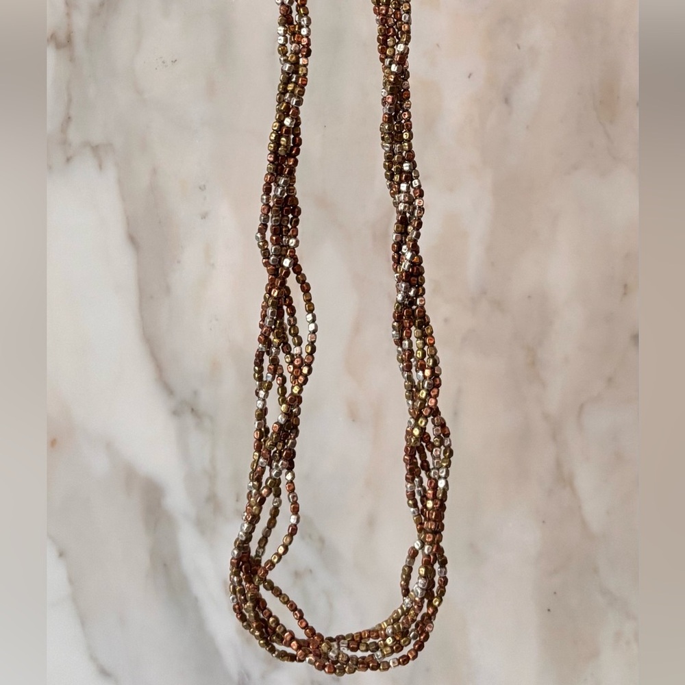 Beaded Multi-Strand Brown and Gold Women's Necklace